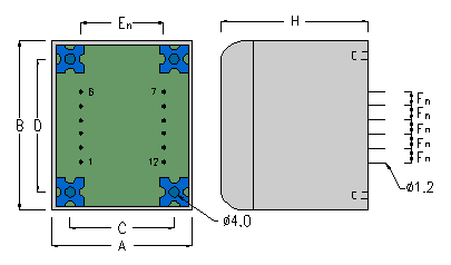 Print Layout & Dimensions - Encapsulated Transformer for PCB Mount - 30-60VA  50/60Hz