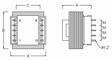 Print Layout & Dimensioner - Uindstbte Transformere for Printmontage 12-30VA  50/60Hz