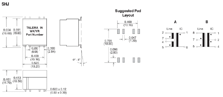 SHJ - Dimensions & Schematic - Pins