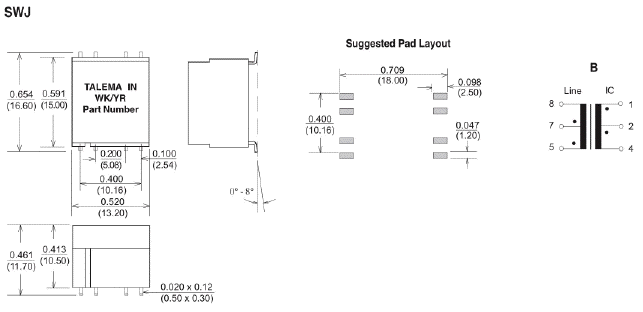 SWJ - Dimensions & Schematic - Pins