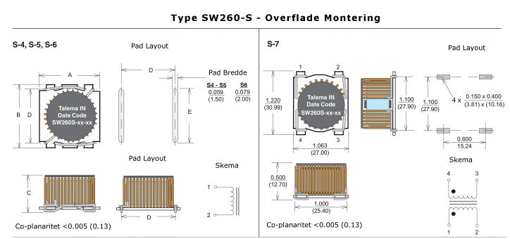 Mekanisk Layout - Type SW260-S - Overflade Montering